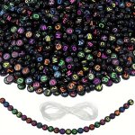 200PCS Black Acrylic Alphabet Beads 4X7MM With Elastic Cord - Diy Jewelry Making Kit For Bracelets Necklaces Keychains & Crafts