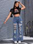 Women's Street Style High Waist Jeans Distressed Ripped Denim Loose Fit Pants With Frayed Hem Casual Vintage Fashion For Outdoor & Party Wear