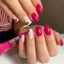 24PCS/SET Glossy Medium Square Fake Nails Rose Red Press On Nails With Heart Design White French Tip False Nails For Women Girls