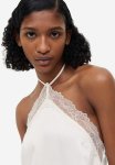 Lace-trimmed Halterneck Top - White