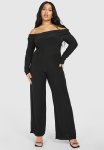 Plus Double Slinky Off Shoulder Wide Leg Jumpsuit - Black