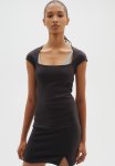 Cap-sleeved Bodycon Dress - Dark Grey