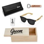 Men's Groom Sunglasses & Case Shotglass Bottle Opener & Wood Box Gift Set