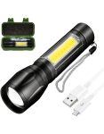 Mega So - Rechargeable LED Flashlight With Cob Side Light Torch USB Charging Black Includes Storage Case