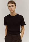 Regular Fit Pointelle-knit T-Shirt - Black