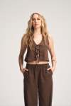 Loop Tie Waistcoat - Chocolate - M-l Chocolate Rayon Linen