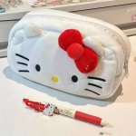 1PC Sanrio Hello Kitty Cute Cartoon Plush Makeup Bag Kawaii Large Capacity Pen Bag Fashion Sundry Bag For Women