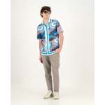 Border Print Shirt - Blue & White Umbrella Print - XL