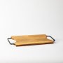 Rectangular Indent Wooden Serving Tray With Black Metal Handles Natural - Large 67X30CM