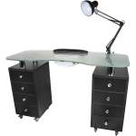 Table Manicure Black With Glass Top Lamp Extractor & 2 Cupboards
