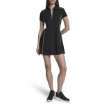 Half Zip Polo Dress With Contrast Piping Zip -black white