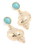Goldair Gold Shell & Turquoise Stone Stud Drop Earrings