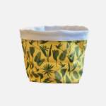 Small Fabric Bucket - Botanicals Green On Yellow