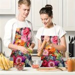1PC Unique Floral Print Linen Apron - Stylish & Durable For Cooking Parties And Kitchen Use - Oil & Stain Resistant Perfect For