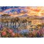 Elephants And Rainbow Over Floral Wetland 1000 Pieces Jigsaw Puzzle