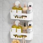Leverloc Shower Caddy Suction Cup 2 Pack Shower Organizer Removable Bathroom Shelf Storage Suction Powerful Max Hold 22LBS Bathr