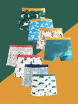 8PCS Boys' Panties Cartoon Dinosaur & Bear Print Soft Breathable Cotton Briefs Underwear