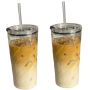 2 Pack - Iced Coffee Tumbler With Lid & Reusable Straw - Transparent
