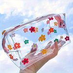 Large Capacity Transparent Pvc Makeup Bag With Zipper - Portable Travel Cosmetic Organizer Colorful Floral Design
