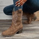 Women's Chunky Heel Cowboy Boots Fashion Slip On Western Boots Women's Comfortable Boots