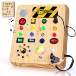Tintecusa Busy Board With LED Light Wooden Sensory Toys For Toddler Montessori Music Toy For Airplane Travel Activity Educationa