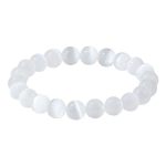 8MM Natural Gemstones Round Beads Energy Power Crystal Chakra Reiki Healing Elastic Stretch Bracelet 7 Inch Unisex Selenite