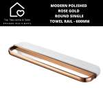 Modern Polished Rose Gold Round Single Towel Rail - 600MM