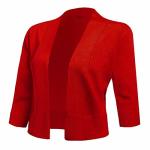 Aamilife Women's 3 4 Sleeve Cropped Cardigans Sweaters Jackets Open Front Short Shrugs For Dresses Red M
