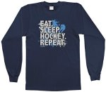 Threadrock Big Boys' Eat Sleep Hockey Repeat Youth Long Sleeve T-Shirt XL Navy