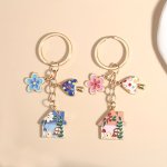 1PC Mushroom Flower Cabin Keychain Cute Metal Key Chain Ring Purse Bag Backpack Charm Car Hanging Ornament Earbud Case Accessori