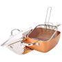 4-PIECE Non-stick Square Frying Pan With Lid Frying Basket & Steamer Tray