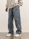 Men's Loose Fit Wide Leg Drawstring Pants Star Pattern Embroidery Men's Stylish Comfy Pants