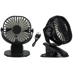 Black Portable Rechargeable 3 Speed Clip On table Fan With USB Cable
