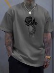 Rose Creative Print Summer Casual T-Shirt Short Sleeve For Men Sporty Leisure Style Fashion Crew Neck Top For Daily Wear