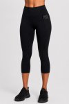 Senza Ladies High Performance Yoga & Fitness Black Capri Leggings With Cell Phone Pockets
