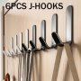 6PCS J Shaped Hooks Strong Adhesive Door Back Hooks Coat Hooks For Hanging Clothes Hats Handbags Wall Mounted Wall No Punching Adhesive Hooks Home Gadgets