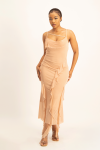 Keira Cowl Neck Ruffle Dress - Nude - M