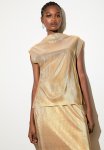 3 4 Sleeve Fitted Plisse Split Tee - White Gold
