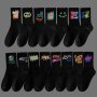 5 Pairs Black Graffiti Socks Trendy & Sports Unisex Mid Tube Socks Women's Stockings & Hosiery