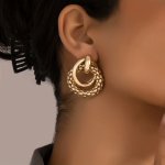 Exaggerated Round Ring Stud Earrings Luxury 18K Plated Iron Ear Jewelry Boho Style Glossy Ear Accessories For Women