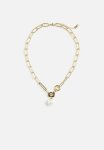 Long Link Designer Necklace With Pearl Drop - Gold