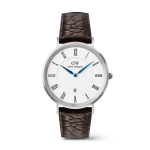 Classic Roman Numerals Date Dark Brown Croc Belly Silver