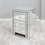 Diamond Mirror 3 Drawer Pedestal Border – Set Of 2