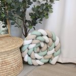 Cot Bumper Braided 3 Strand Sage Green White And Beige