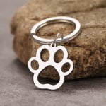 Stainless Steel Paw Print Keyring - Cartoon Theme Dog Animal Footprint Charm - Round Shape Keychain For Decoration Ring Buckle C