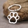 Stainless Steel Paw Print Keyring - Cartoon Theme Dog Animal Footprint Charm - Round Shape Keychain For Decoration Ring Buckle Closure - Single Individual