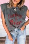 Sleet Cowboy & Beer Western Graphic Mineral Wash Tank Top - Sleet XL UK14-16 SA38-40