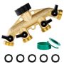 Dalmbox Garden Hose Splitter 4 Way Water Hose Splitter 3/4" Heavy-duty Brass Garden Hose Splitter Includes 5 Rubber Washers & Teflon Tape 1 Pack