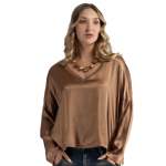Ribbed Neck Silky Top - Toast Free