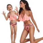 Matching Mom Or Daughter Peach Floral Sexy Print Two-piece Bikini - XL